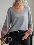 V-Neck Waffle Knit Long Sleeve T-Shirt - Lilixa.store
