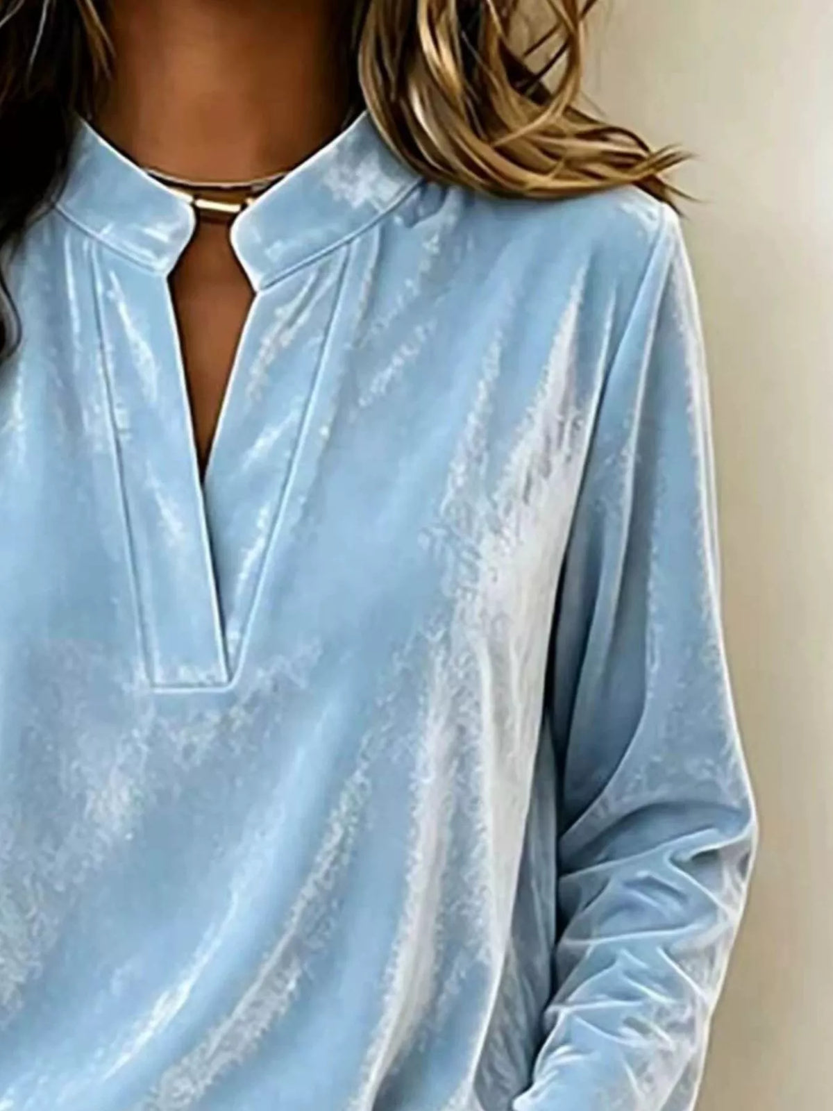Full Size Velvet Notched Long Sleeve Top Plus Size, view 2