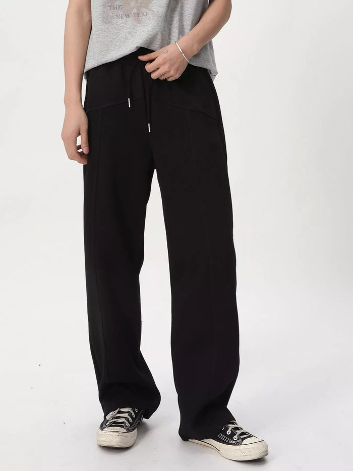 Men's Wide Leg Drawstring Pants in Black