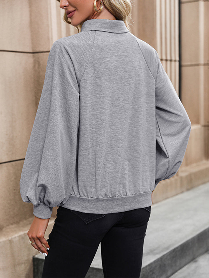Perfee Collared Neck Raglan Sleeve Blouse - Lilixa.store