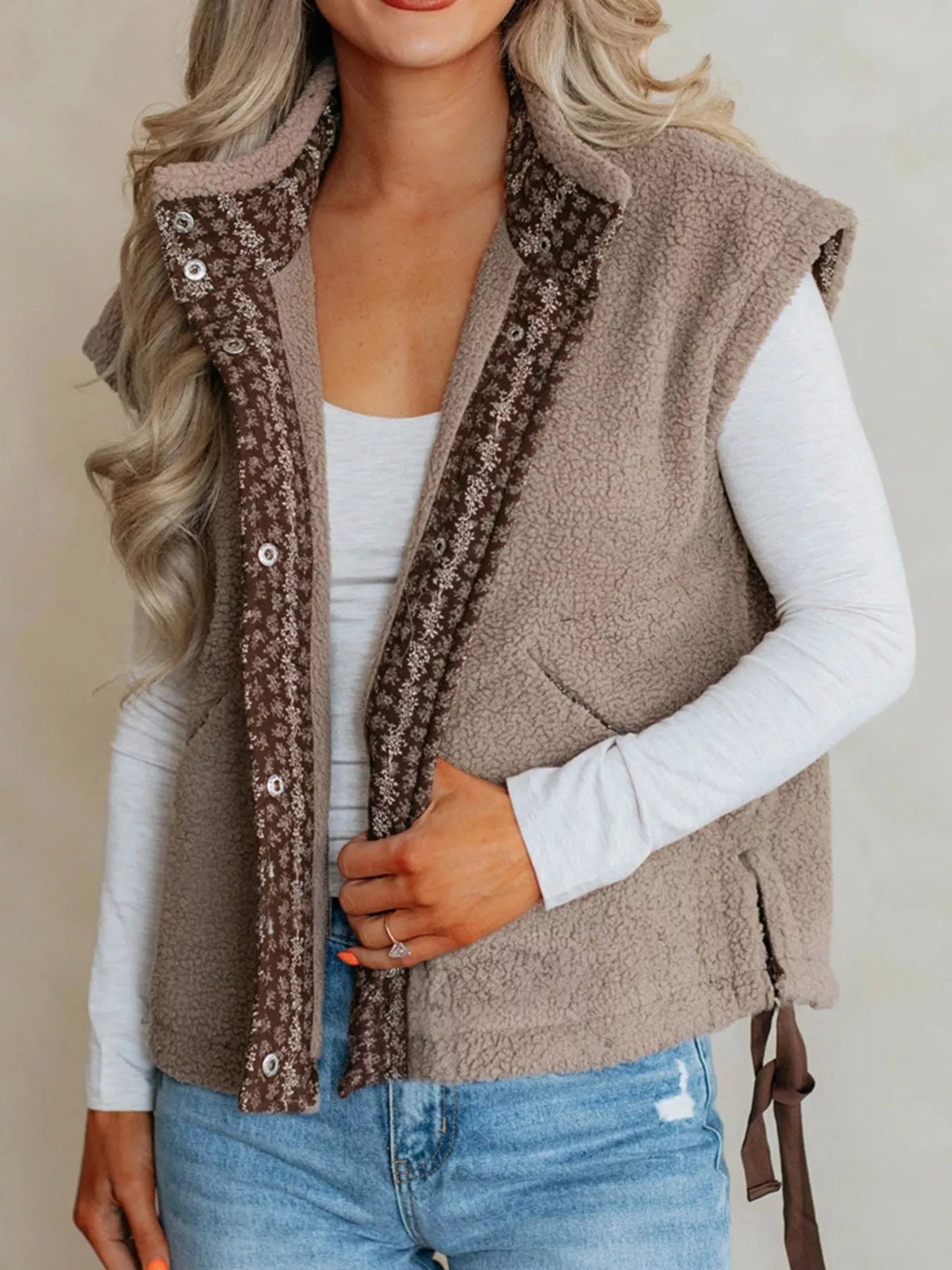 Side Bows Sherpa Fleece Vest - Lilixa.store