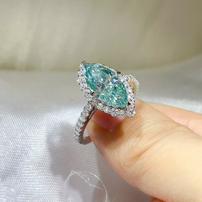 3 Carat 925 Sterling Silver Moissanite Ring in Turquoise