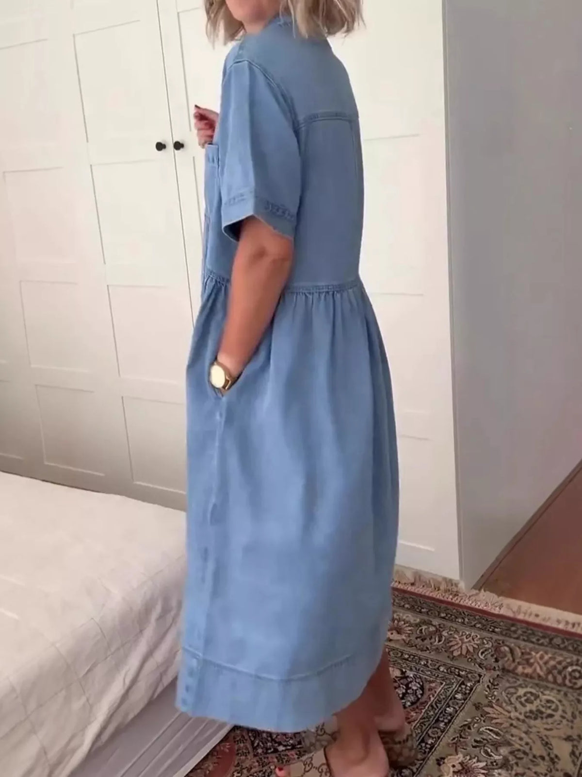 Full Size Button Front Denim Midi Dress Plus Size - Lilixa.store