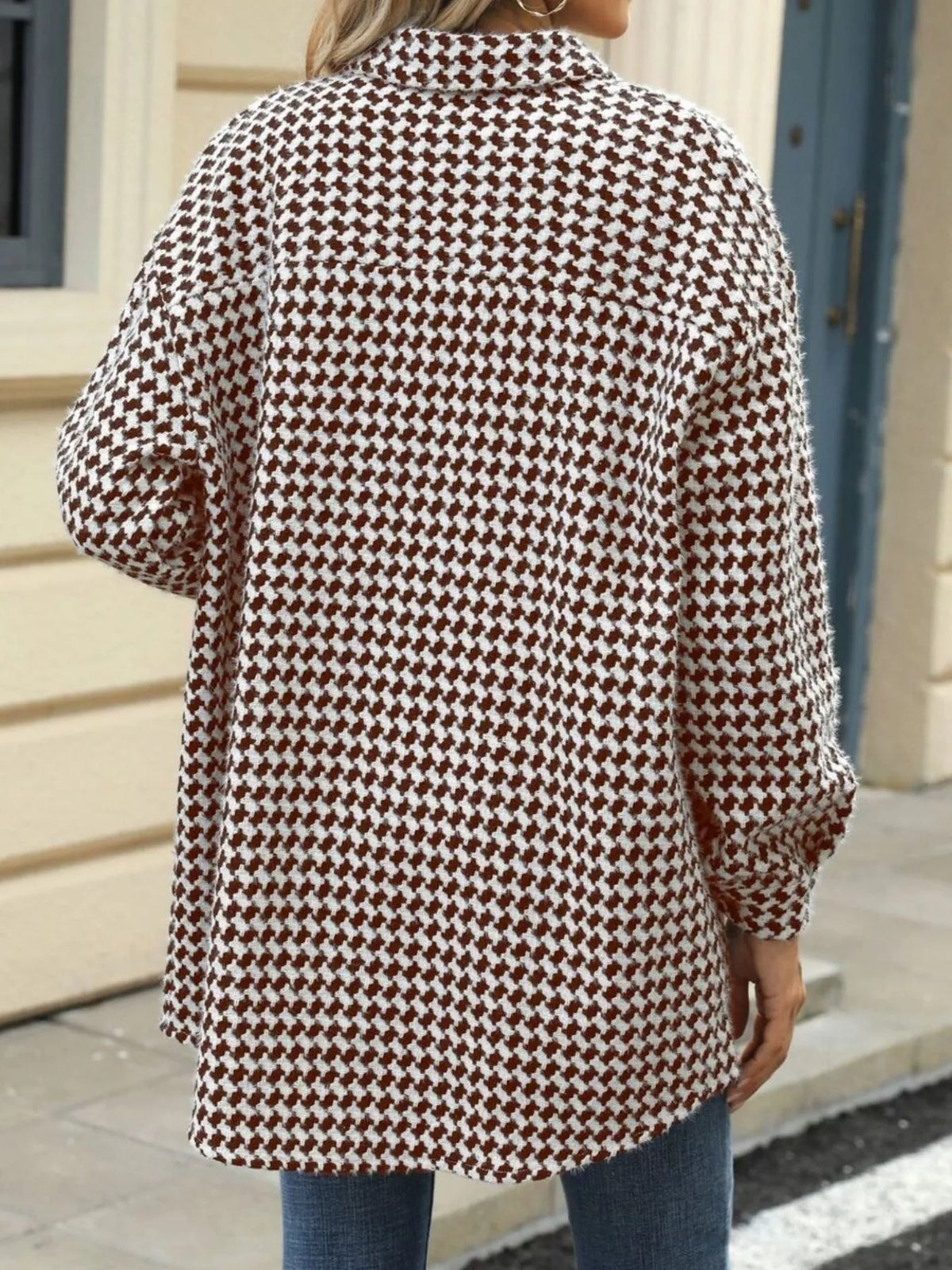 Houndstooth Button Up Long Sleeve Coat, view 14