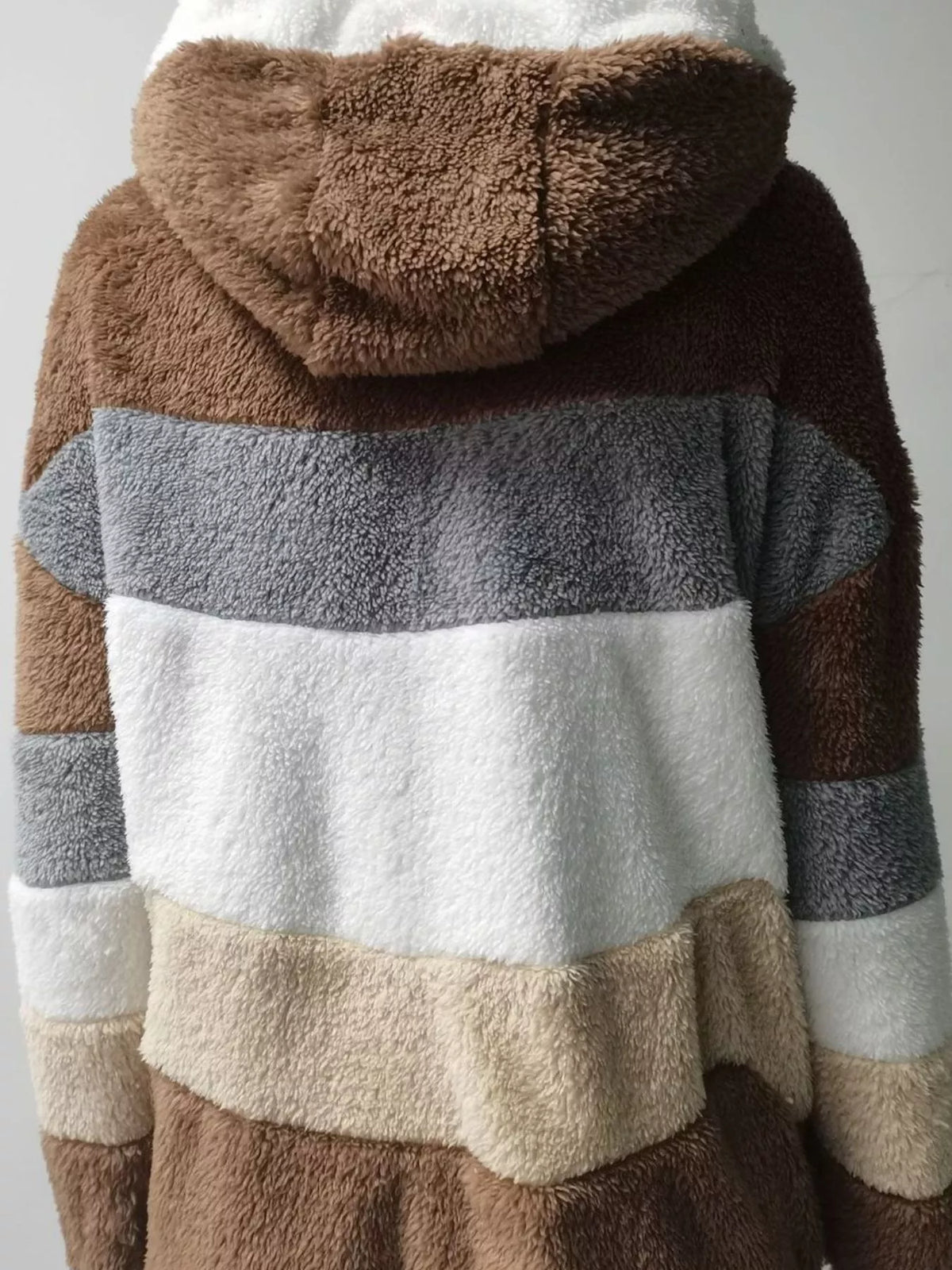 Full Size Fuzzy Zip Up Hooded Outerwear Plus Size, view 8