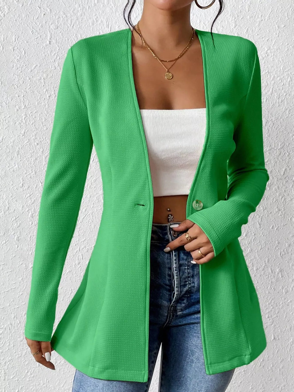 Single-Button Long Sleeve Blazer - Lilixa.store