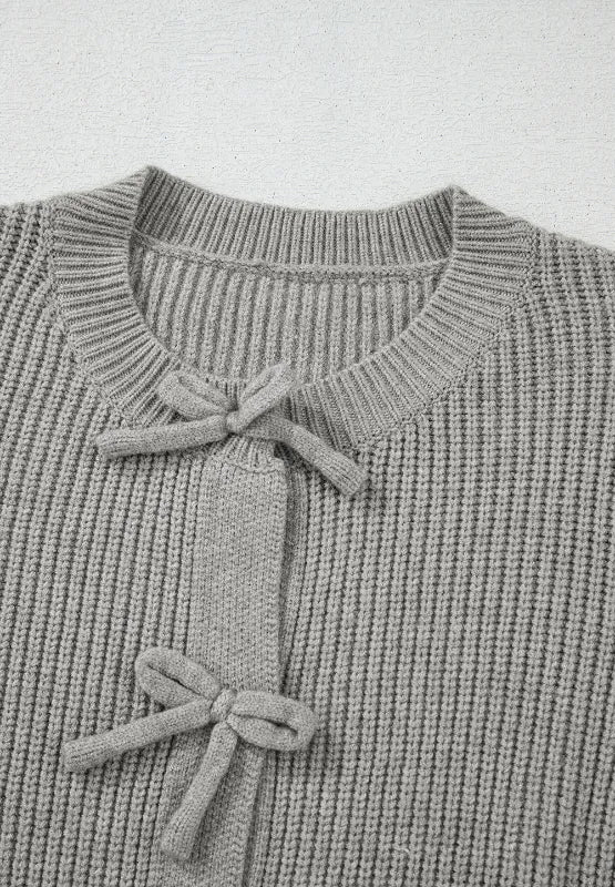 Bow Round Neck Long Sleeve Cardigan - Lilixa.store