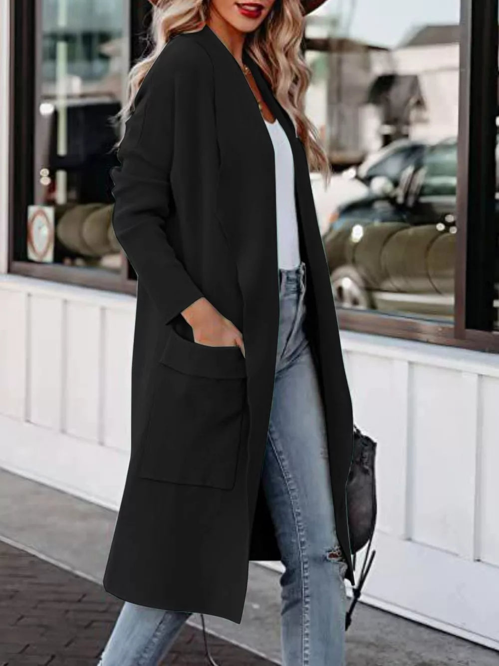 Open Front Dropped Shoulder Outerwear - Lilixa.store