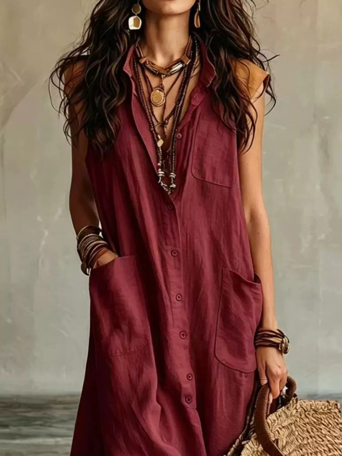 Sleeveless Button-Down Linen Maxi Dress - Lilixa.store