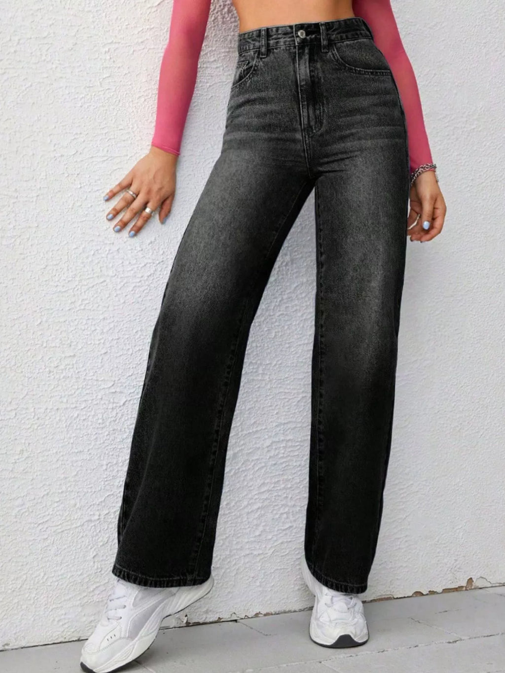 High-Waisted Wide-Leg Washed Jeans - Lilixa.store