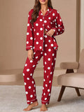 Polka Dot Button-Down Top and Pants Lounge Set - Lilixa.store
