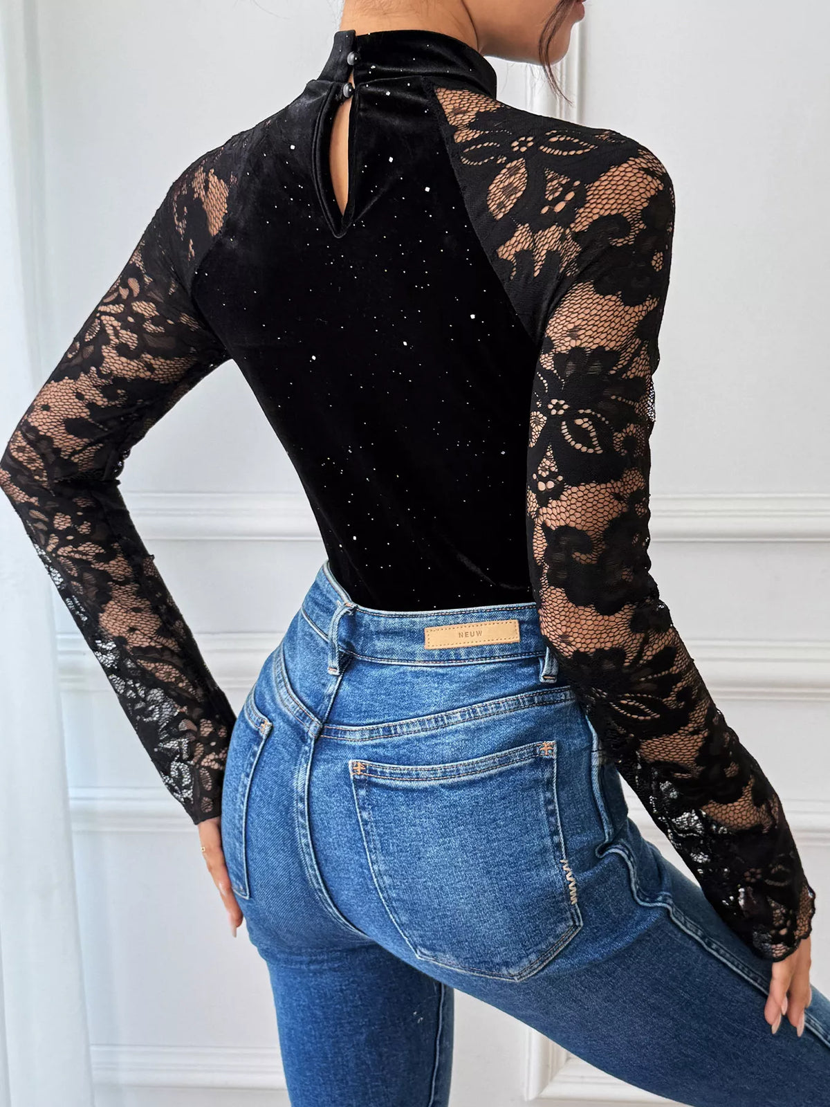 Lace Mock Neck Bodysuit - Lilixa.store