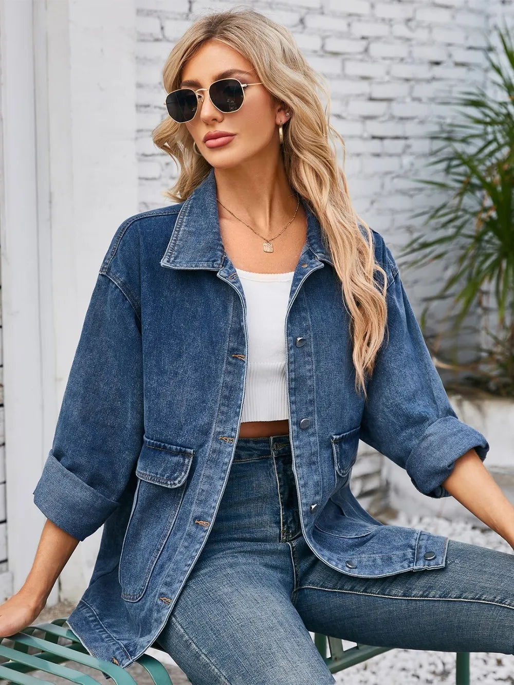 Button Up Long Sleeve Denim Jacket - Lilixa.store