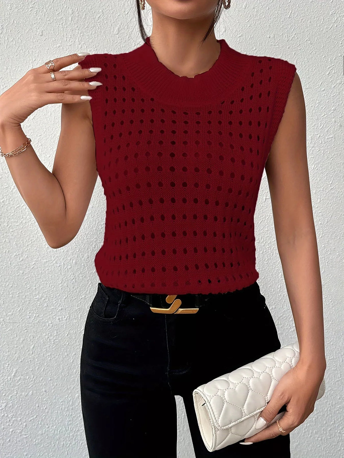 Hollow Out Round Neck Knit Tank, view 5