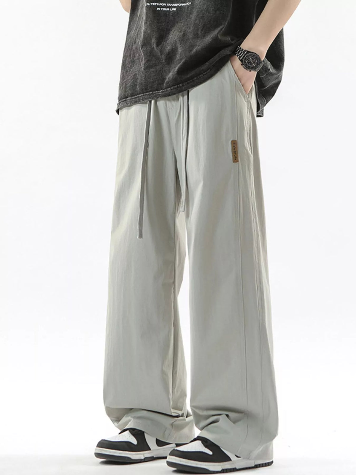 Men's Full Size Loose Fit Drawstring Wide Leg Pants Plus Size, view 8