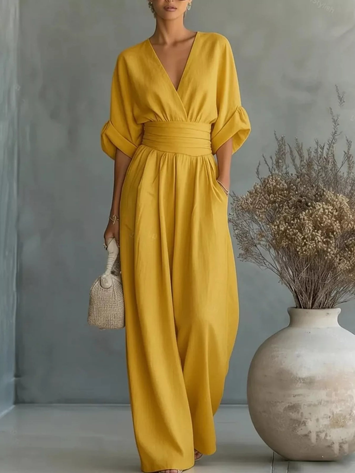 Full Size Half Sleeve Wide Leg Jumpsuit Plus Size - Lilixa.store