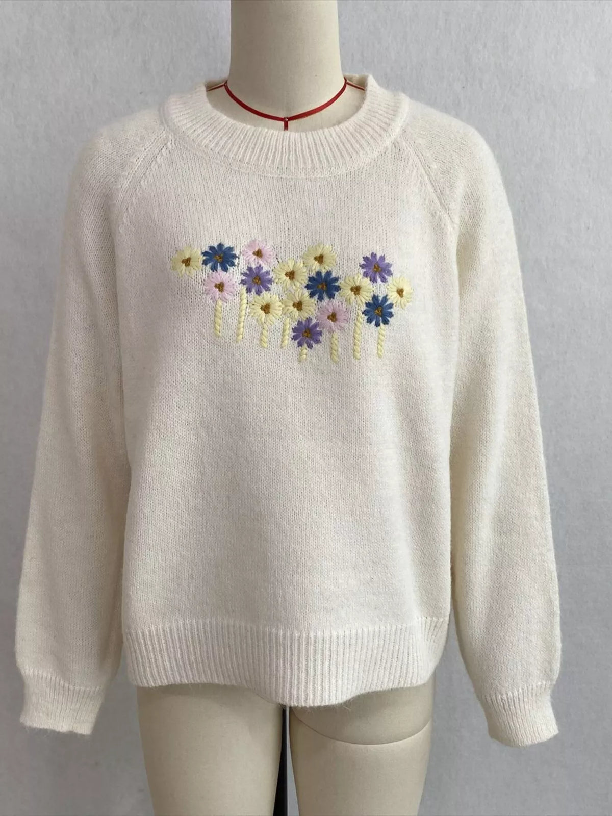 Floral Embroidered Round Neck Sweater, view 5