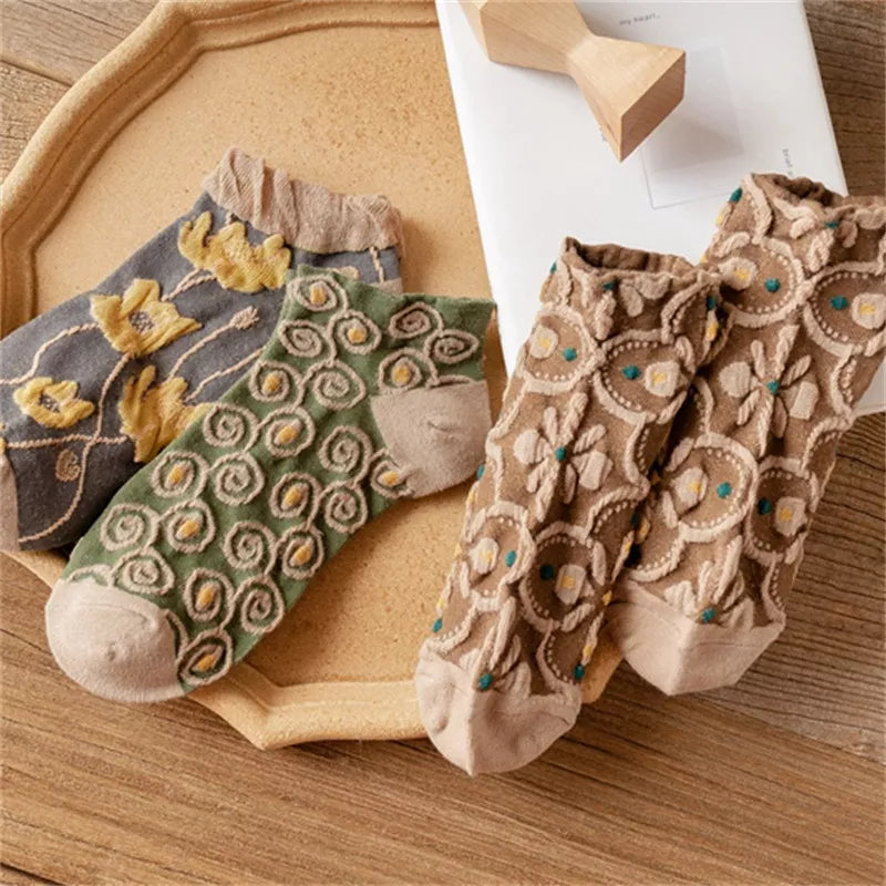 5 Pair Vintage Textured Ankle Socks Set