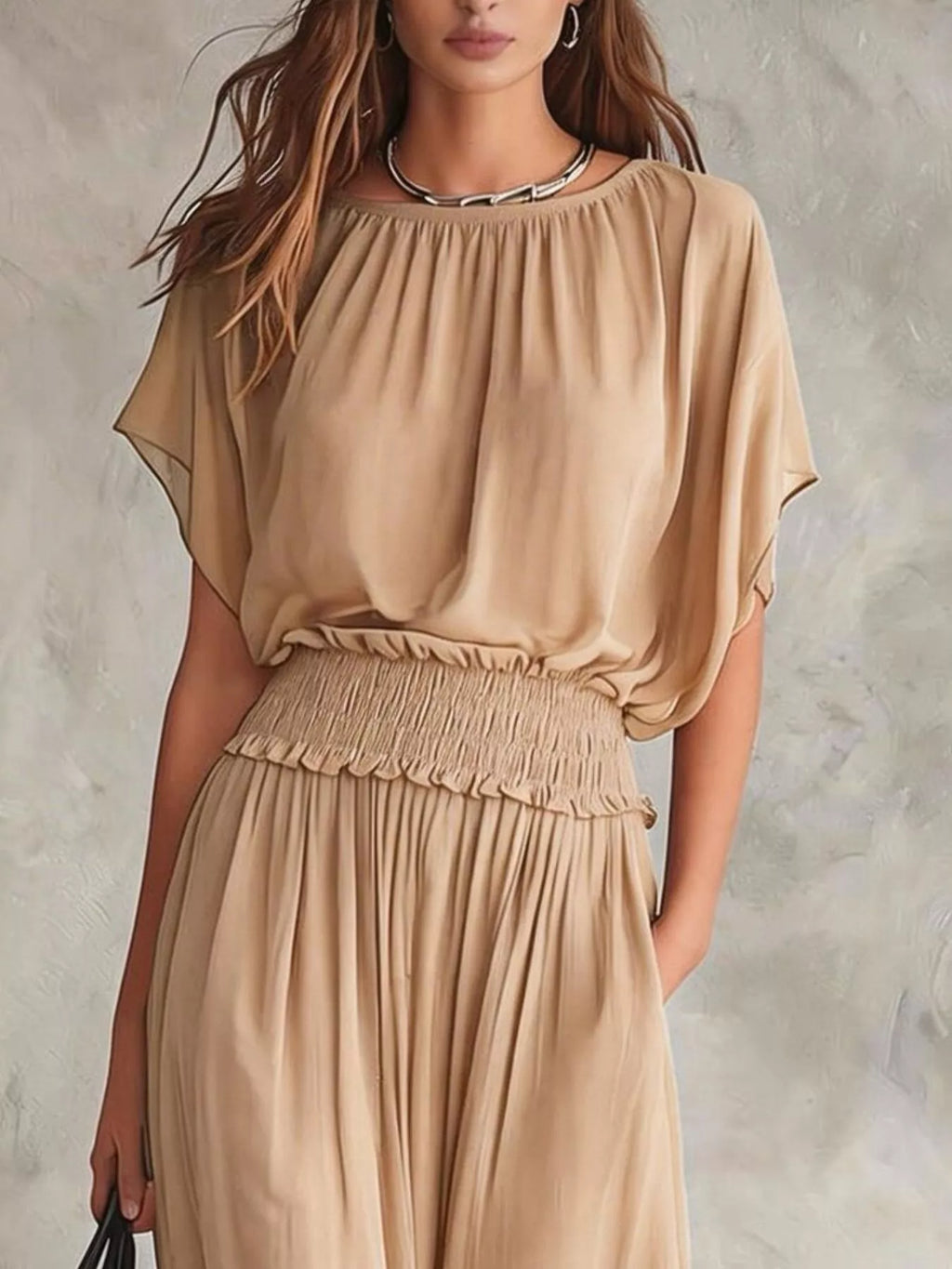 Chiffon Maxi Dress with Smocked Waist - Lilixa.store