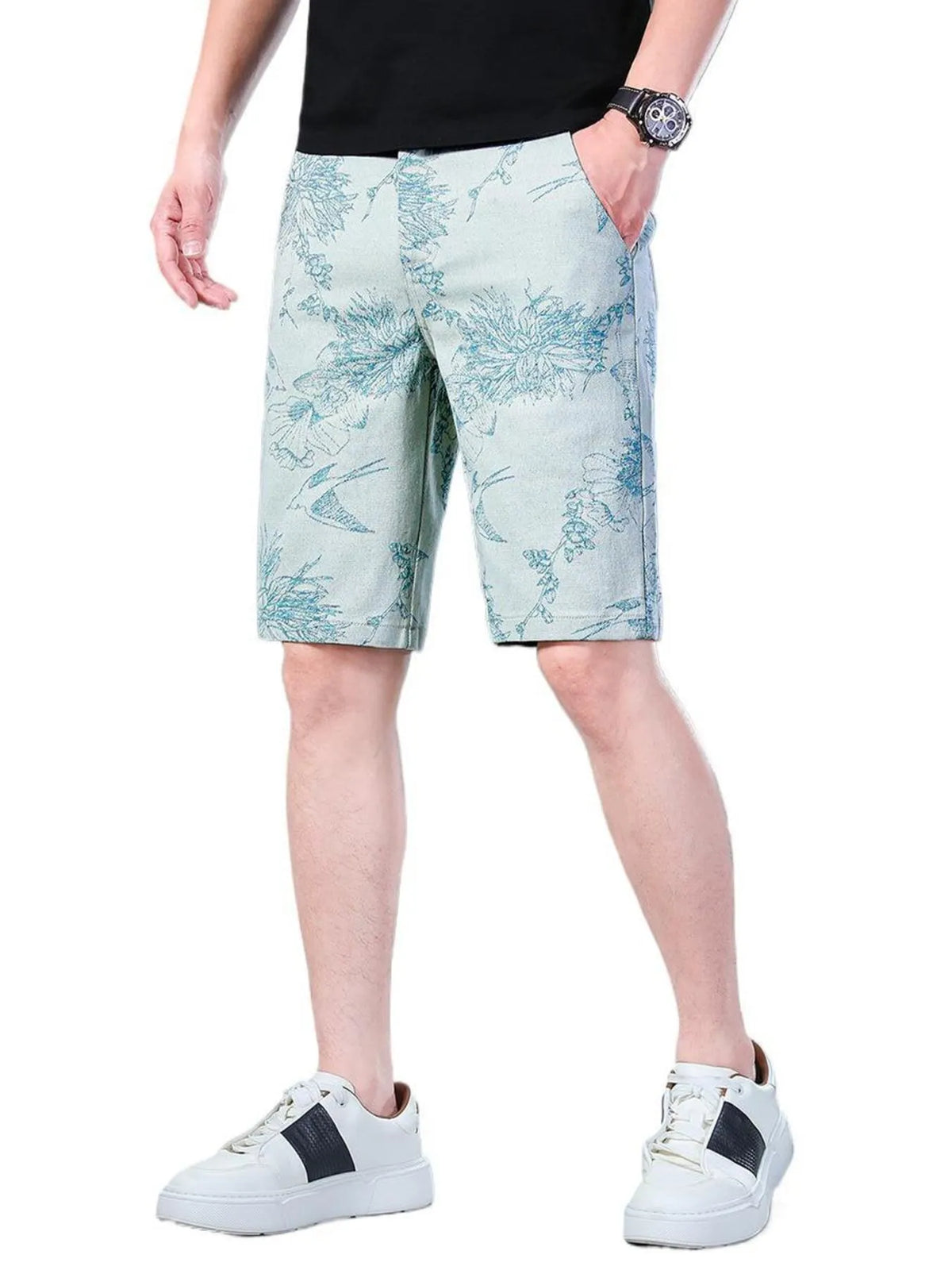 Men's Printed Casual Shorts in Light Blue, view 3