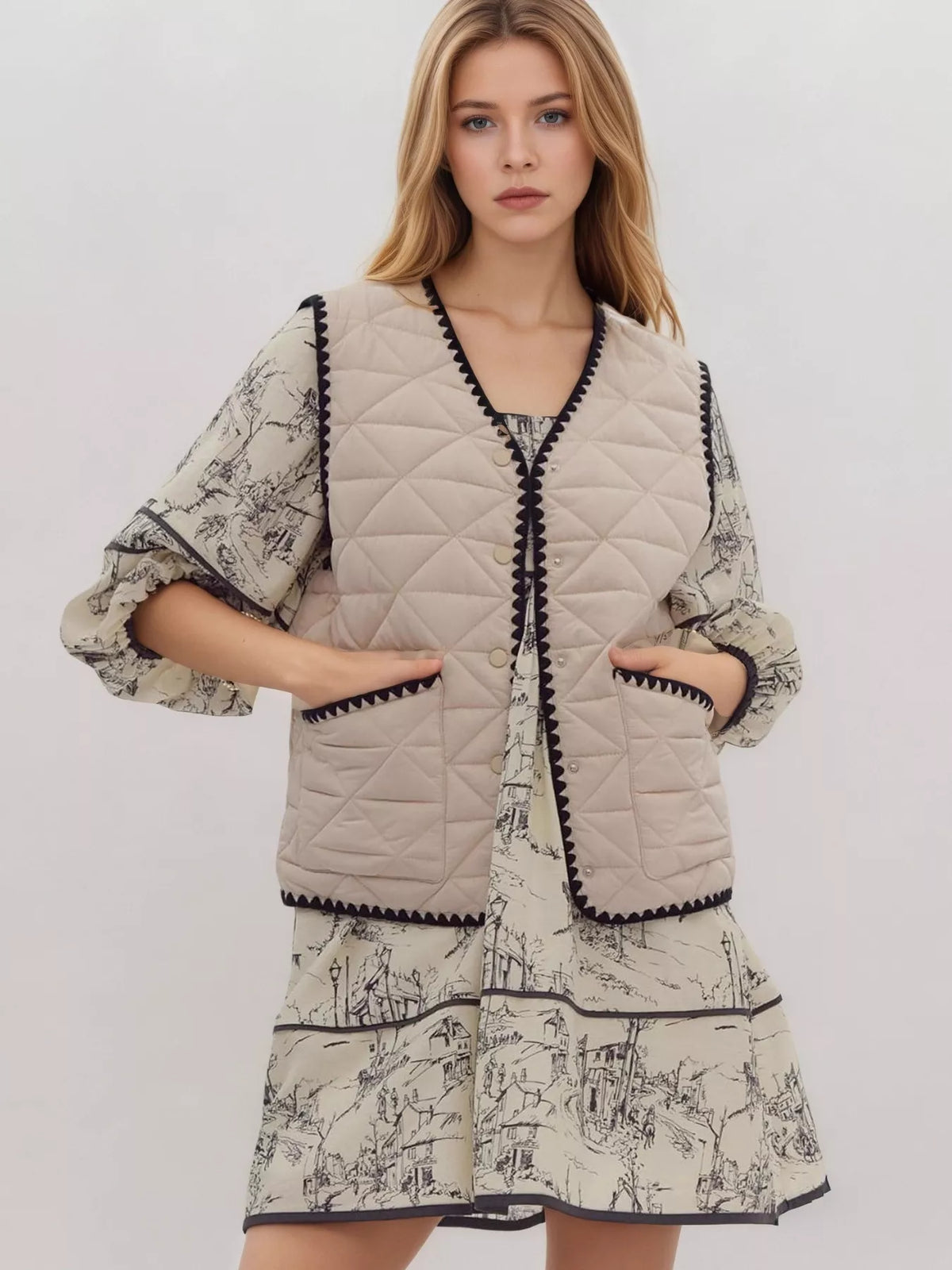 Textured Snap Down Vest Coat in Apricot, view 4