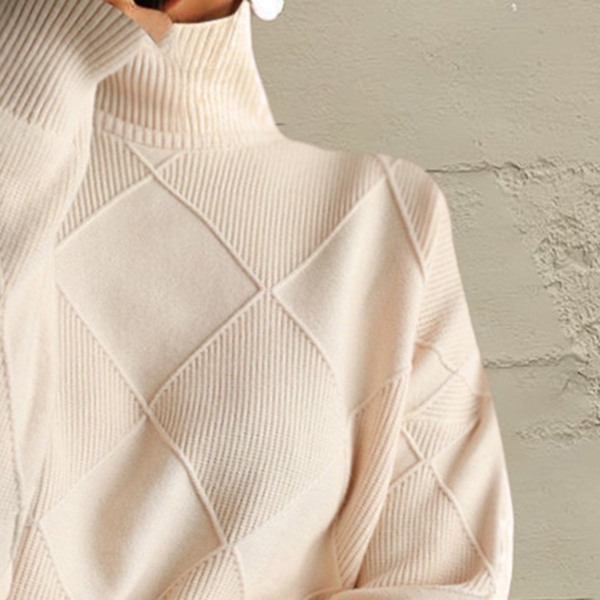 Geometric Turtleneck Long Sleeve Sweater - Lilixa.store