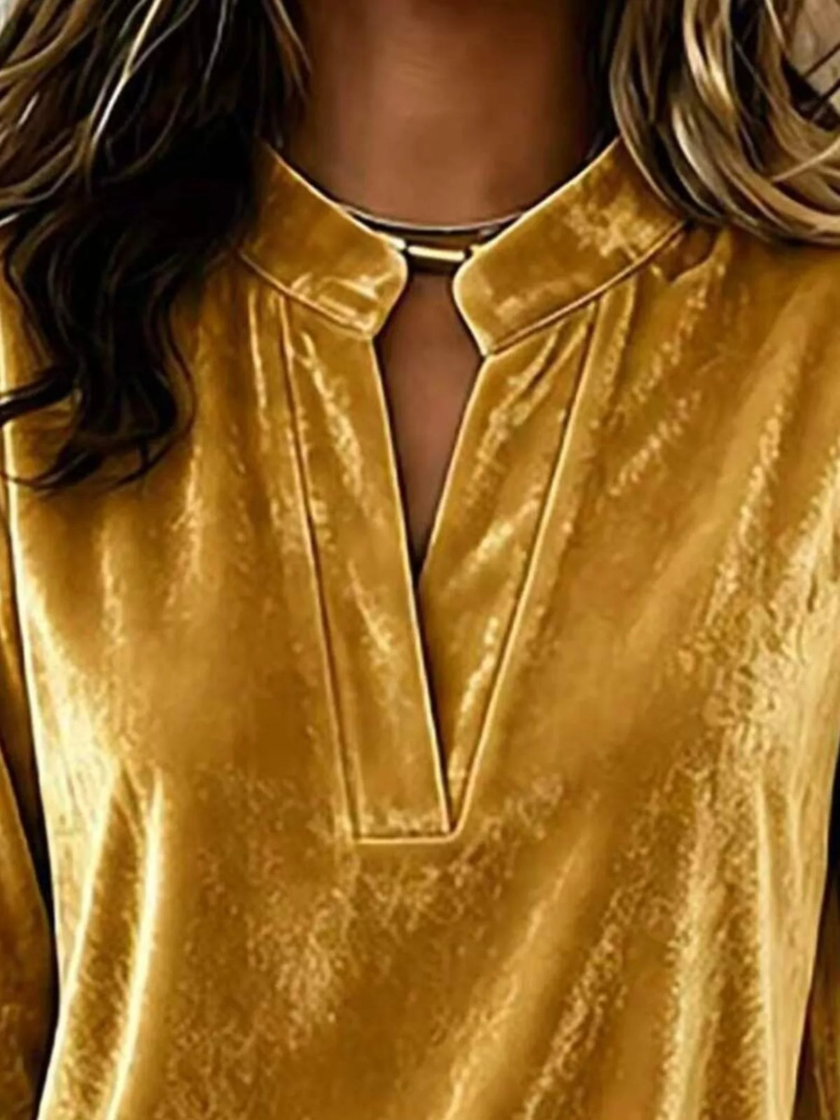 Full Size Velvet Notched Long Sleeve Blouse Plus Size, view 7