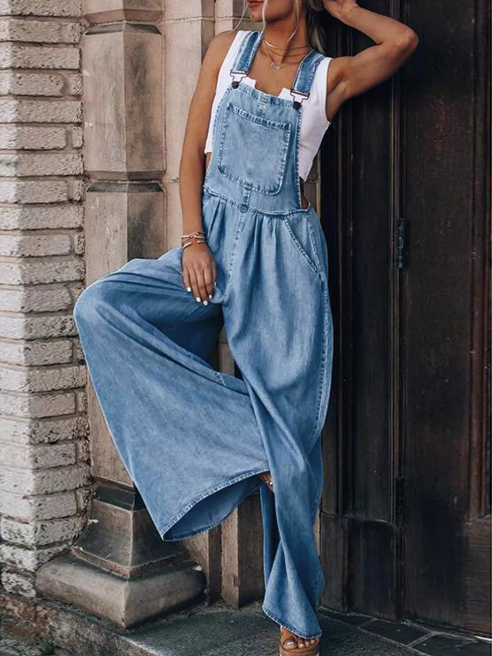 Wide Leg Denim Overalls - Lilixa.store