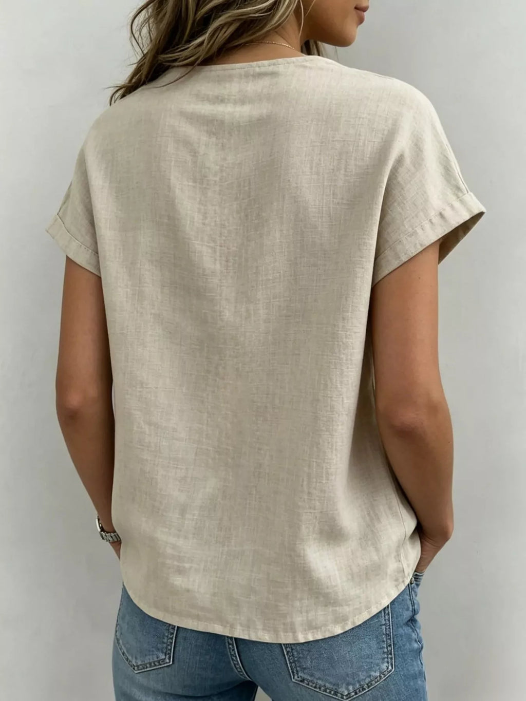 Full Size Bow Tie Neck Short Sleeve Blouse Plus Size - Lilixa.store