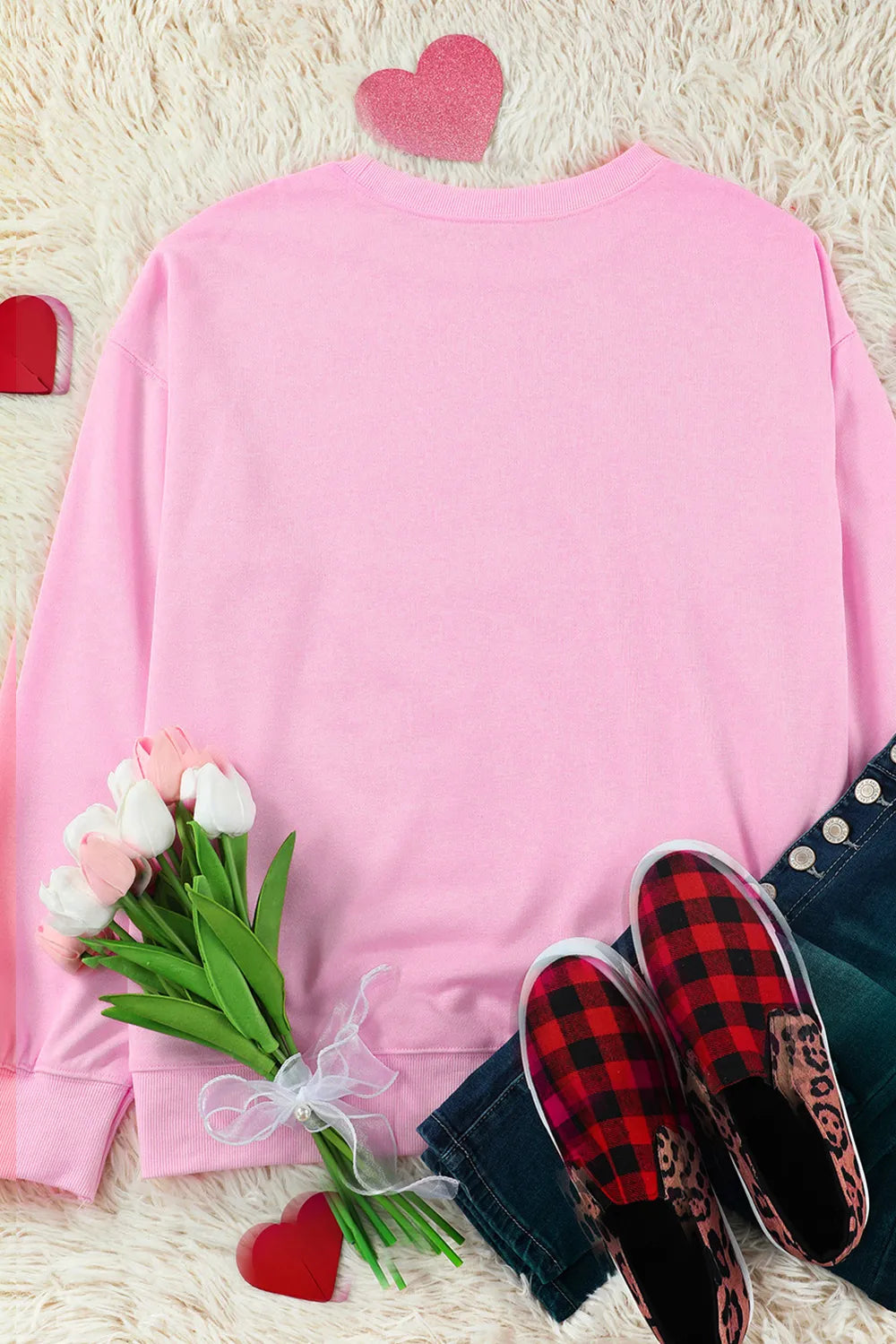 Contrast Heart Long Sleeve Sweatshirt - Lilixa.store