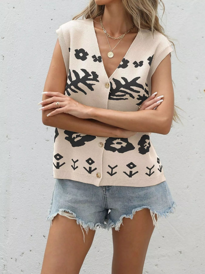 Floral V-Neck Sleeveless Vest - Lilixa.store