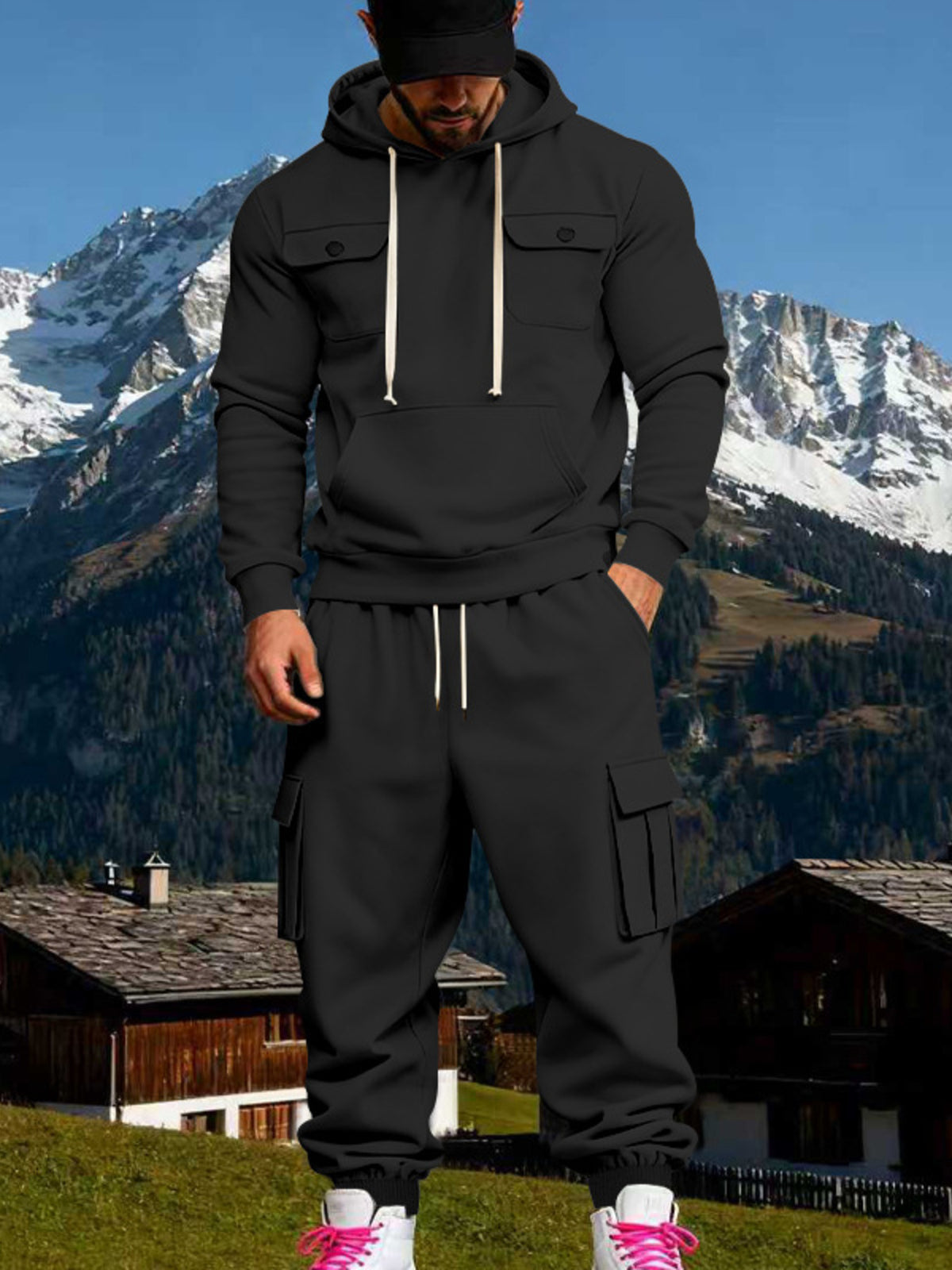 Men's Full Size Kangaroo Pocket Hoodie and Sweatpants Two-Piece Set Plus Size