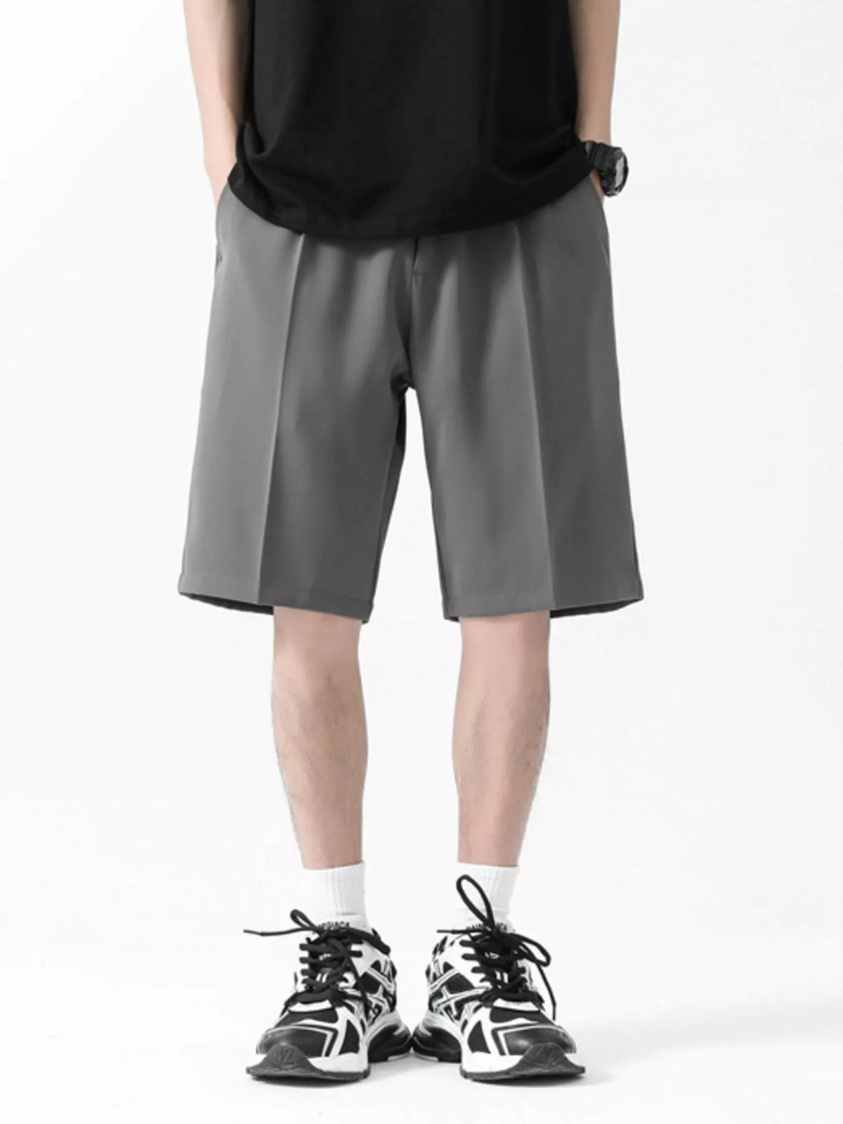 Men's Full Size Wide-Leg Shorts Plus Size in Grey
