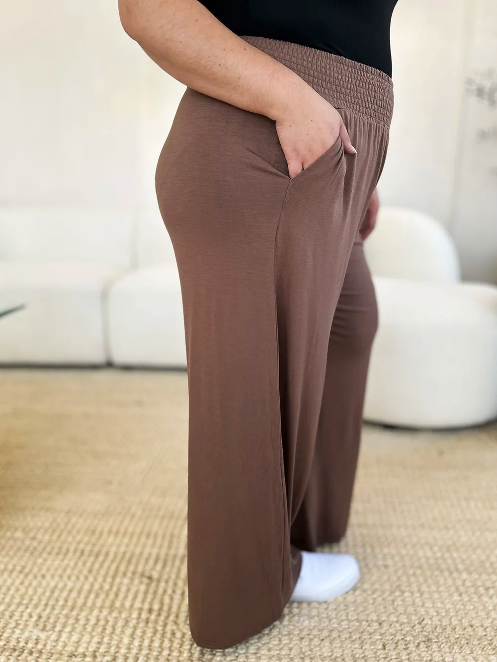 Basic Bae Full Size Smocked Wide Waistband Wide Leg Pants - Lilixa.store