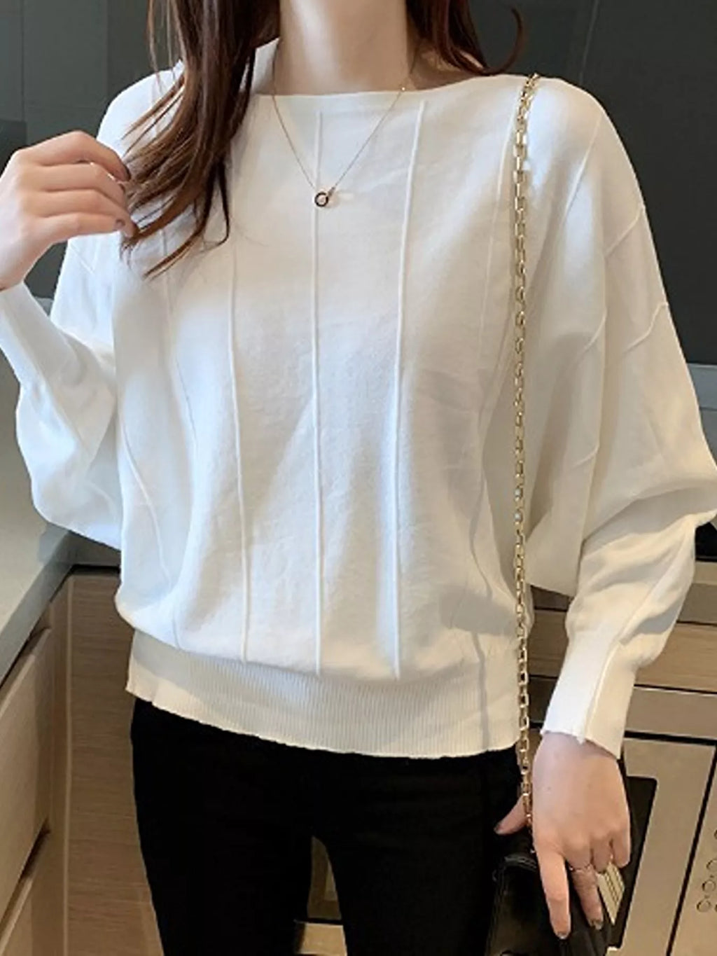 Ribbed Hem Batwing Sleeve Knit Top - Lilixa.store