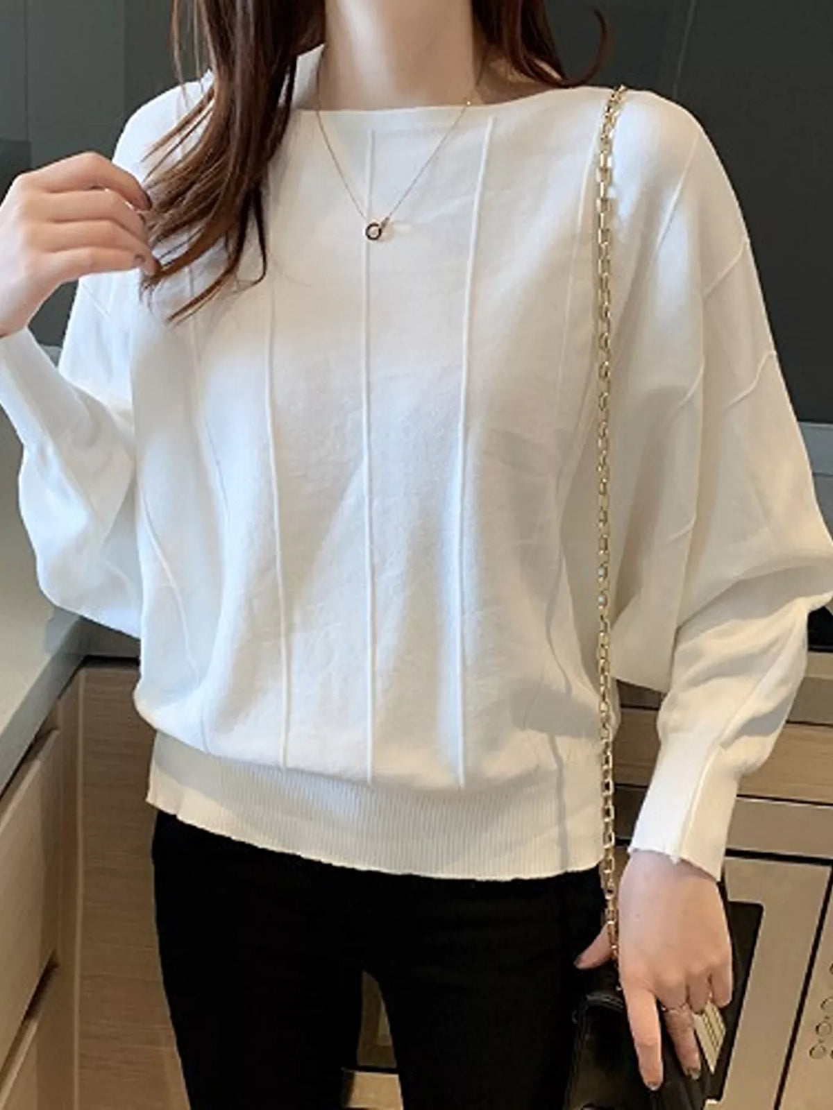 Ribbed Hem Batwing Sleeve Knit Top - Lilixa.store