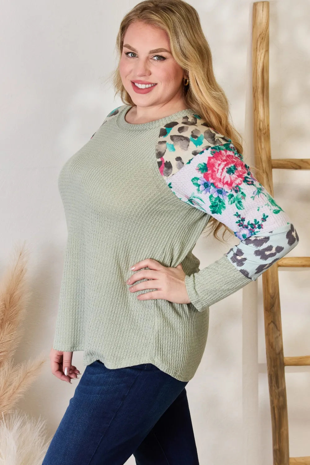 Hailey & Co Full Size Printed Round Neck Blouse - Lilixa.store
