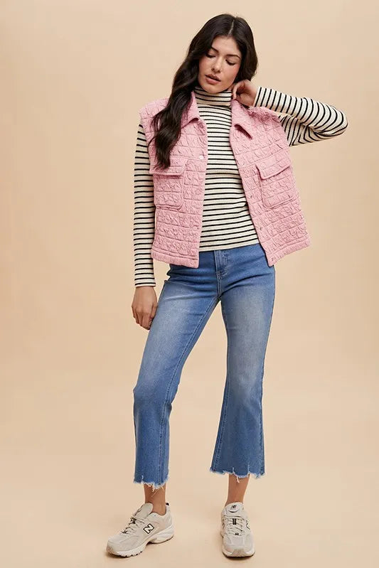Annie Wear Texture Quilted Snap Down Vest Coat - Lilixa.store