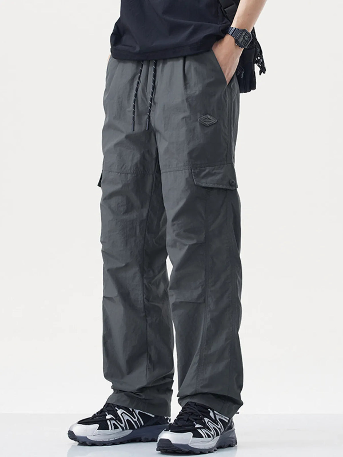 Men's Plus Size Relaxed Fit Cargo Pants with Drawstring, view 3