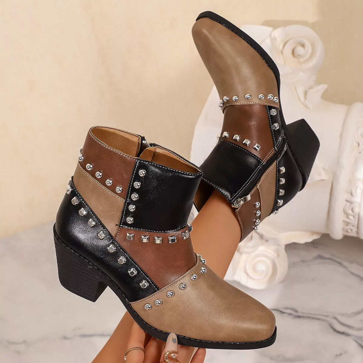Point Toe Block Heels Boots - Lilixa.store