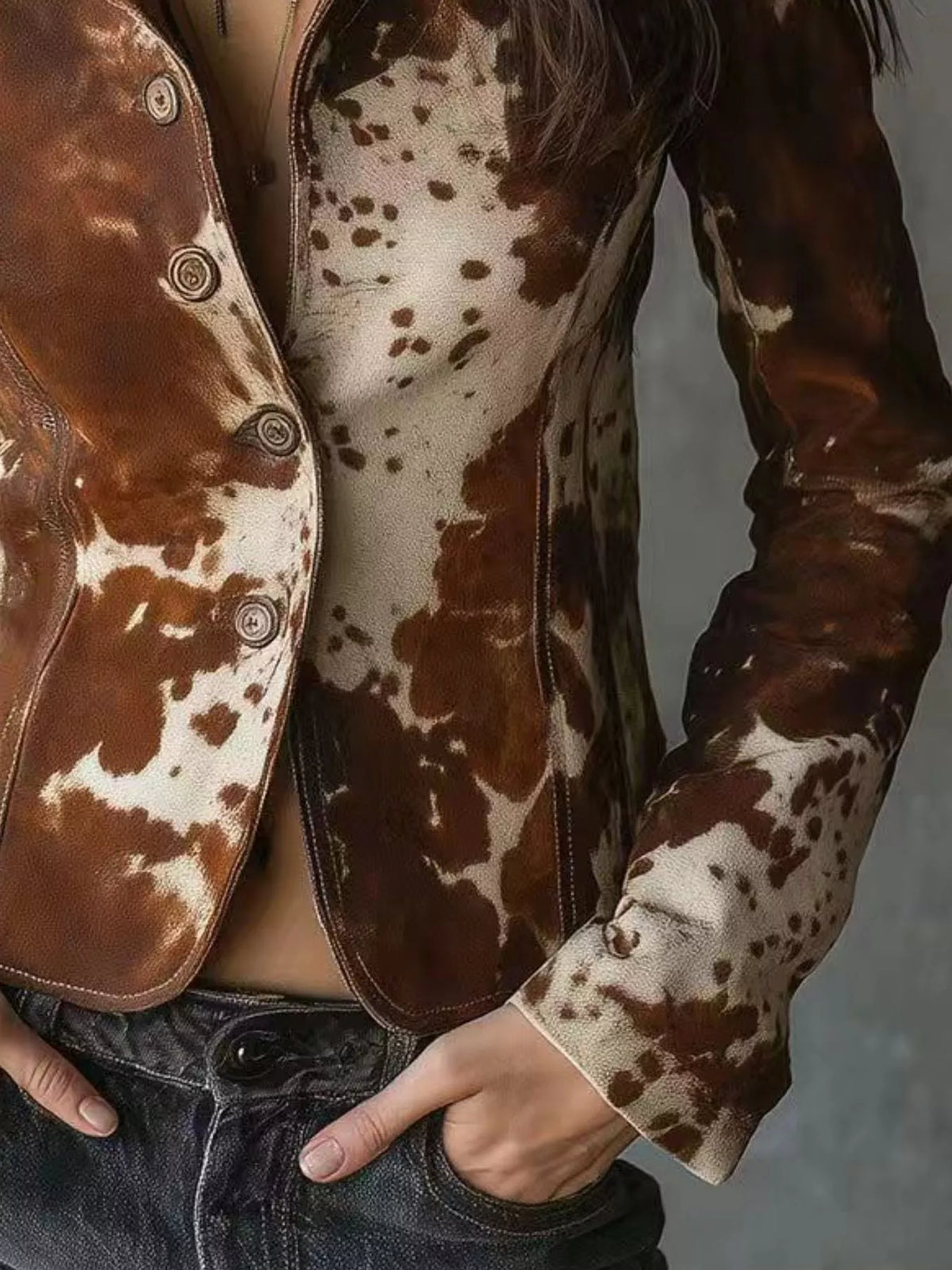 Cow Print Button Up Blazer - Lilixa.store