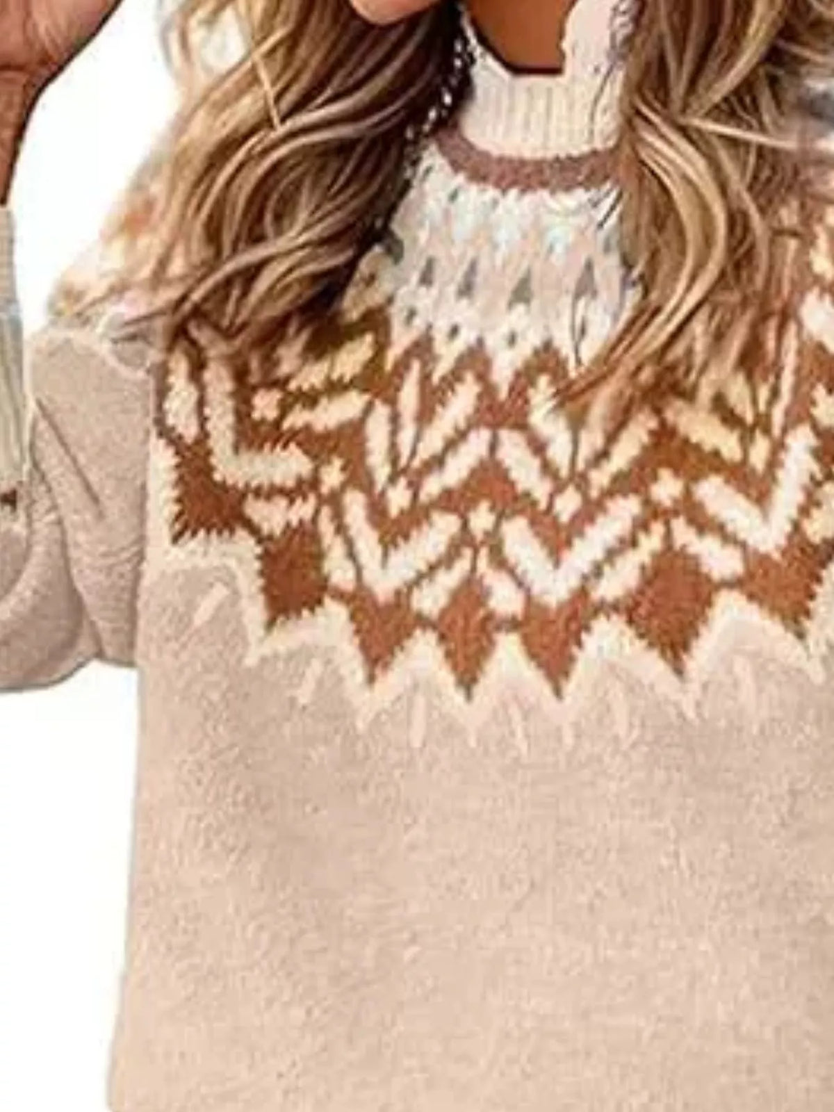 Full Size Fair Isle Patterned Long Sleeve Sweater Plus Size