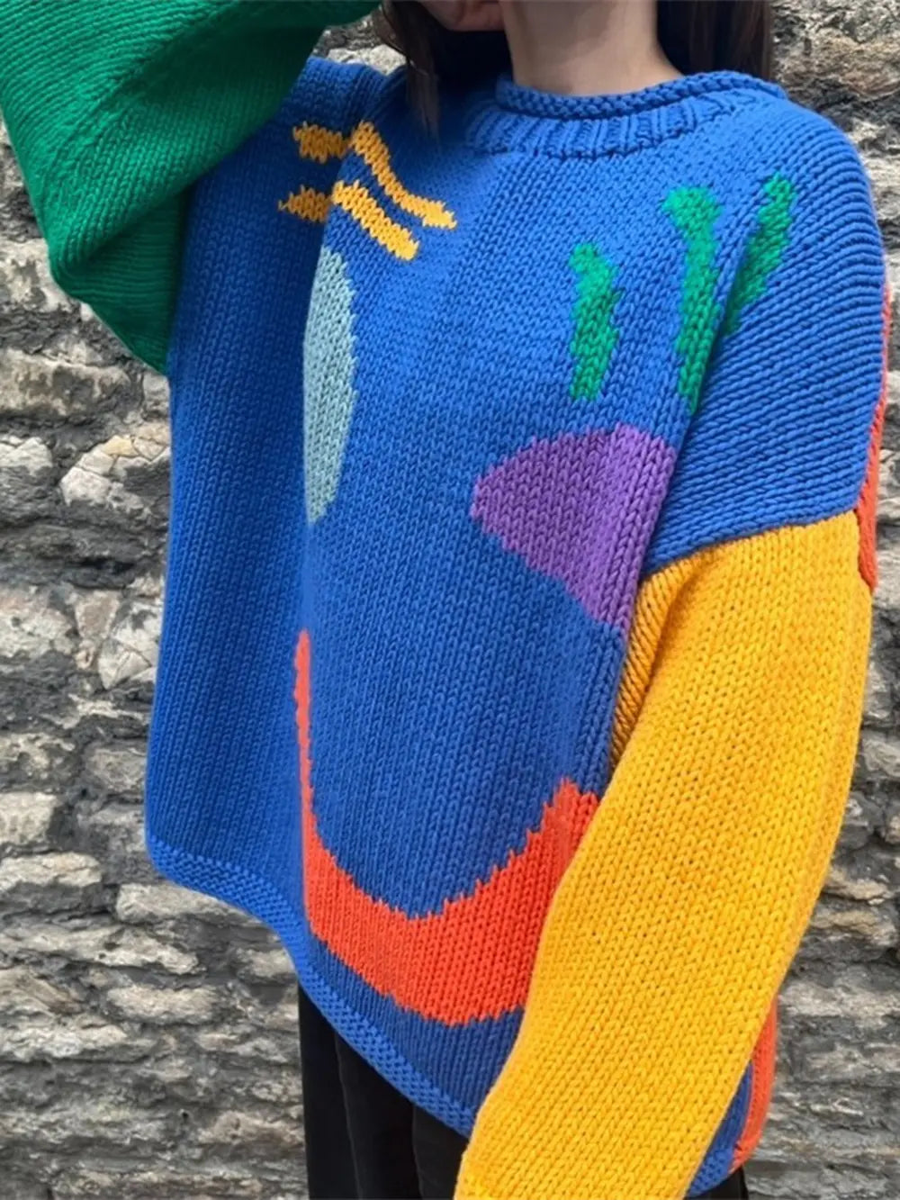 Contrast Drop Shoulder Long Sleeve Sweater, view 7