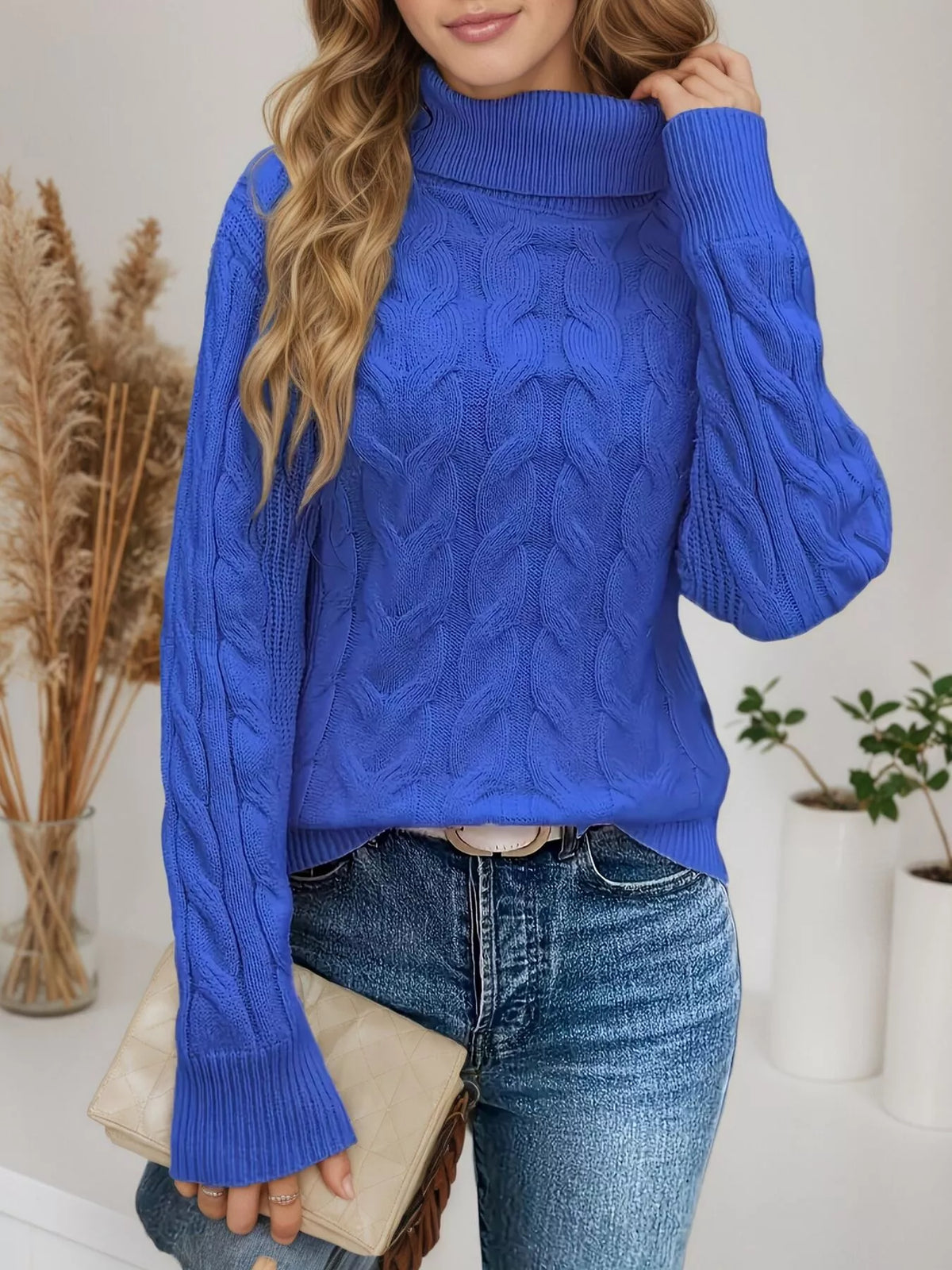 Cable-Knit Turtleneck Sweater