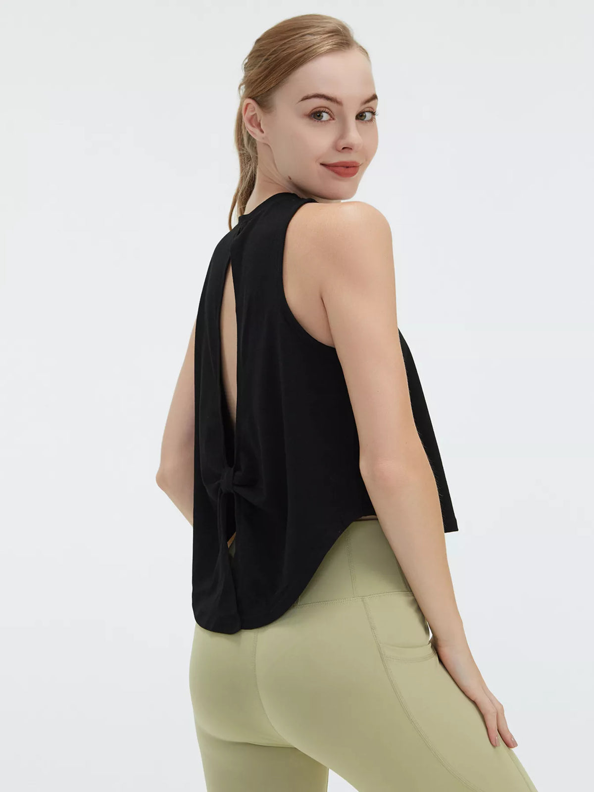 Cutout Back Round Neck Active Tank - Lilixa.store