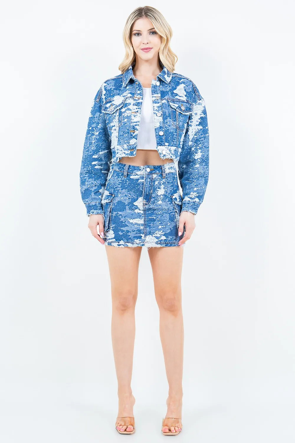 American Bazi Jacquard Trim Cargo Mini Denim Skirt - Lilixa.store