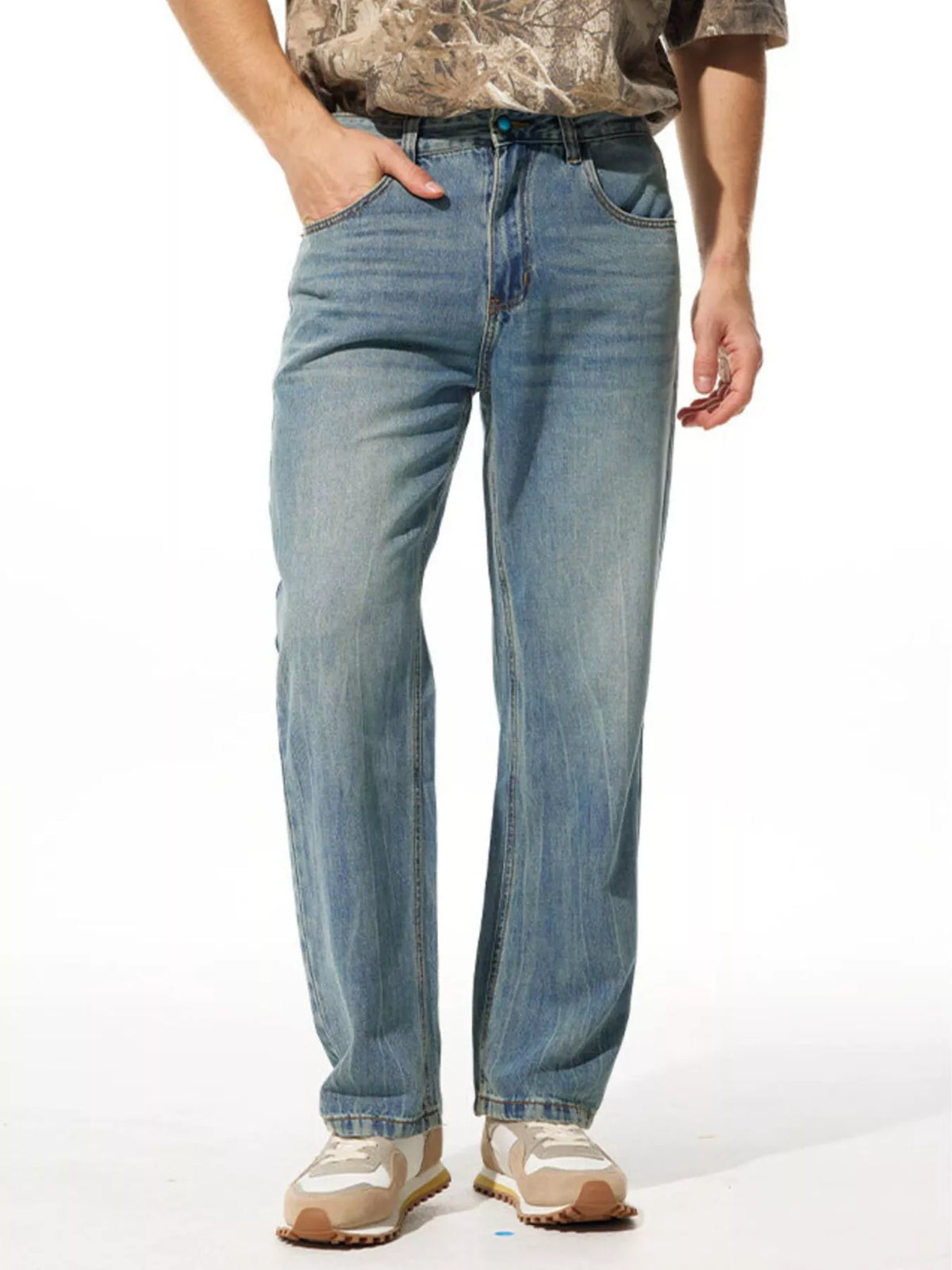 Men's Relaxed Fit Vintage Wash Pants in Light Blue, view 2