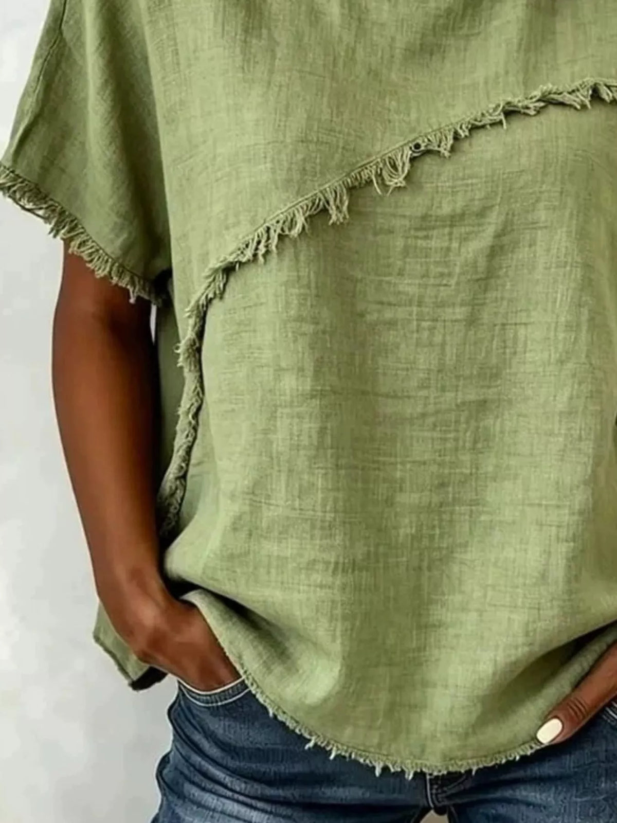 Full Size Frayed Hem Short Sleeve Top Plus Size - Lilixa.store