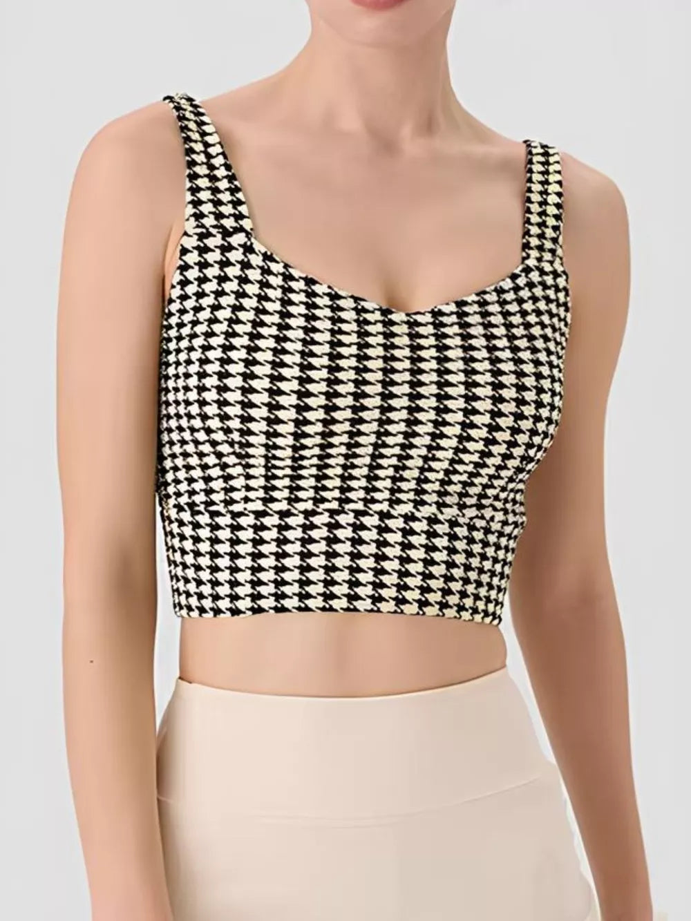 Crisscross Back Houndstooth Active Bra - Lilixa.store