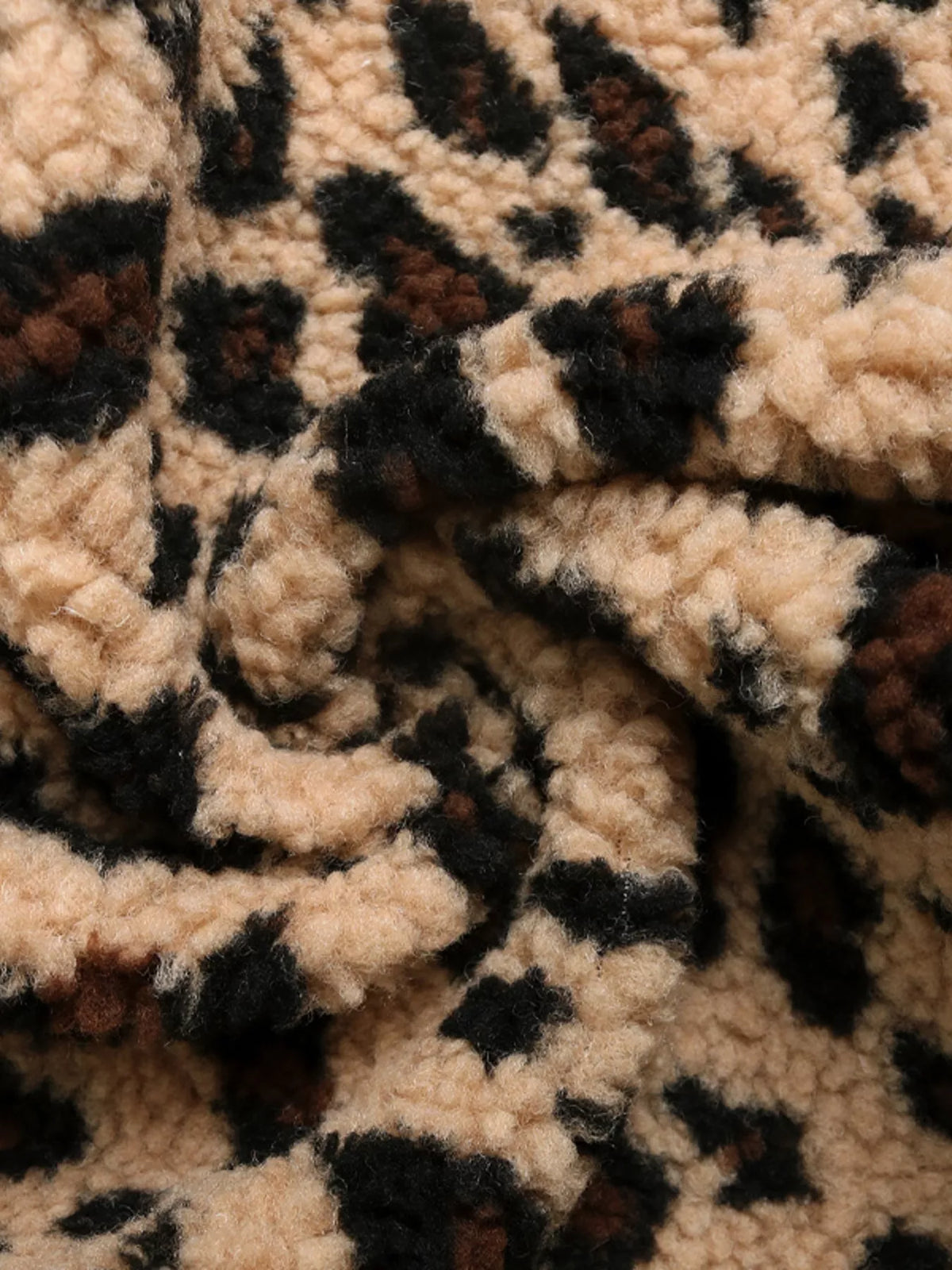 Leopard Fleece Vest Coat with Pockets in Coffee Brown, view 7